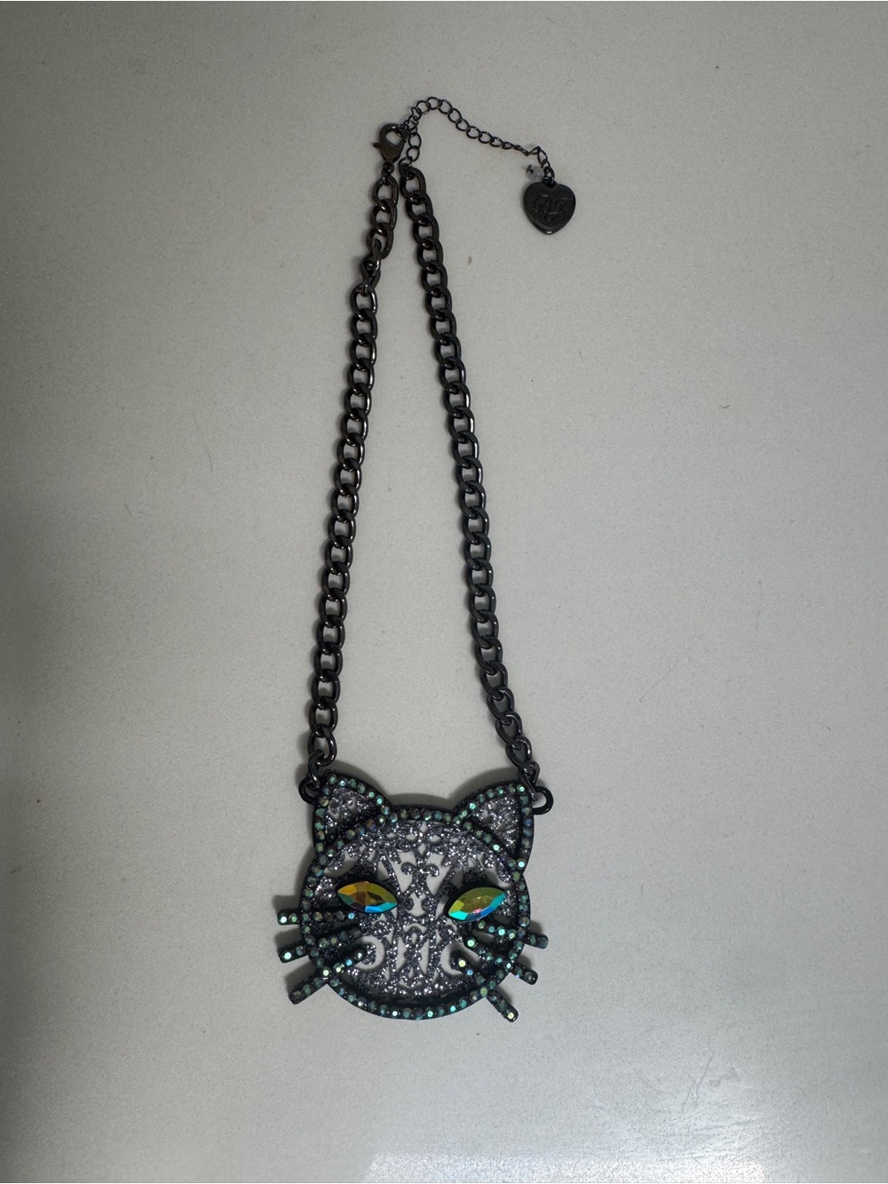 Crystal Cat Pendant Necklace - Black Chain